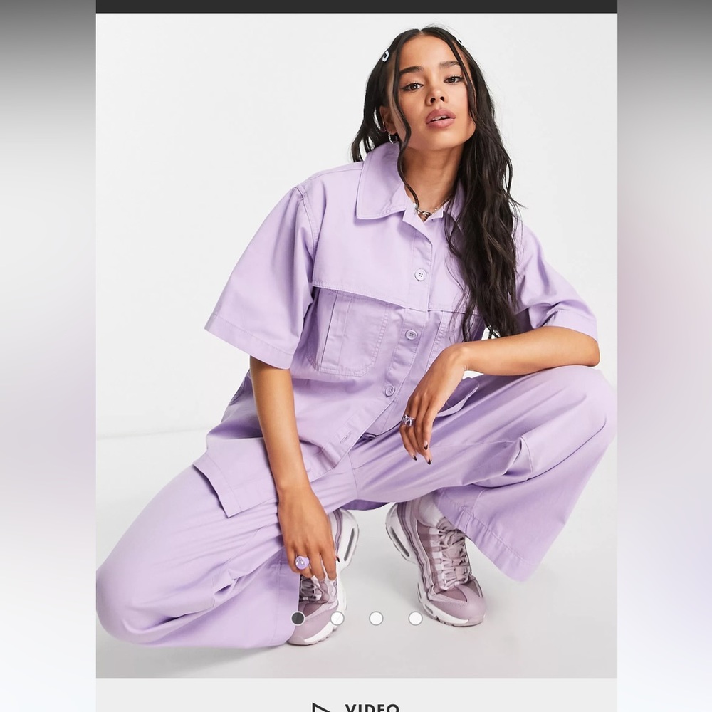 Topshop Lilac Oversized Utility Short Sleeve Shirt Size 12 - Picture 2 of 8